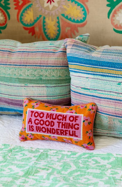 Furbish Too Much Needlepoint Pillow In Pink