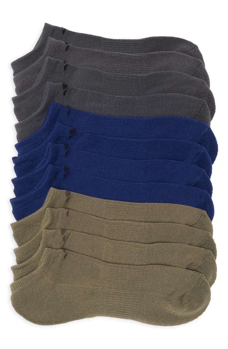adidas 6-Pack Athletic Cushioned No-Show Socks, Main, color, Olive Strata Green/ Blue/ Grey