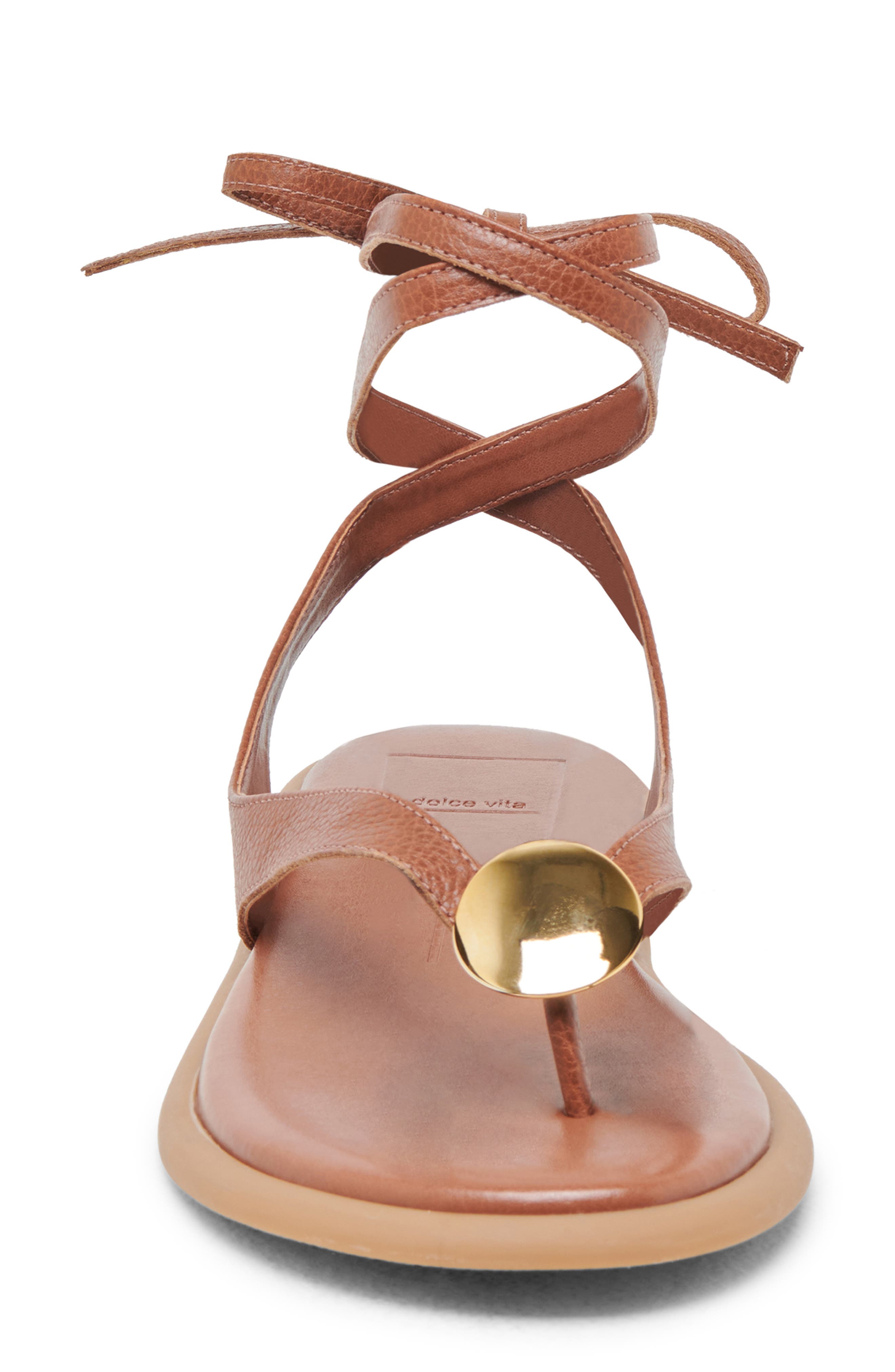Dolce Vita Judy Ankle Wrap Sandal, Alternate, color, Cognac Leather