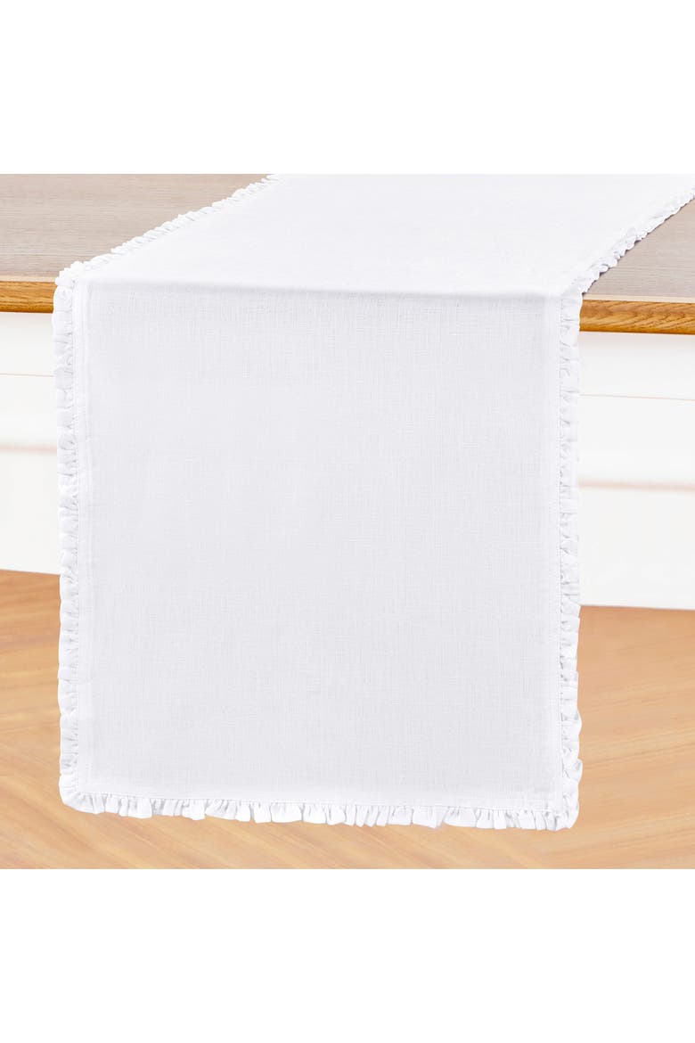Linen Table Runner - Juliette Ruffle, Alternate, color, White