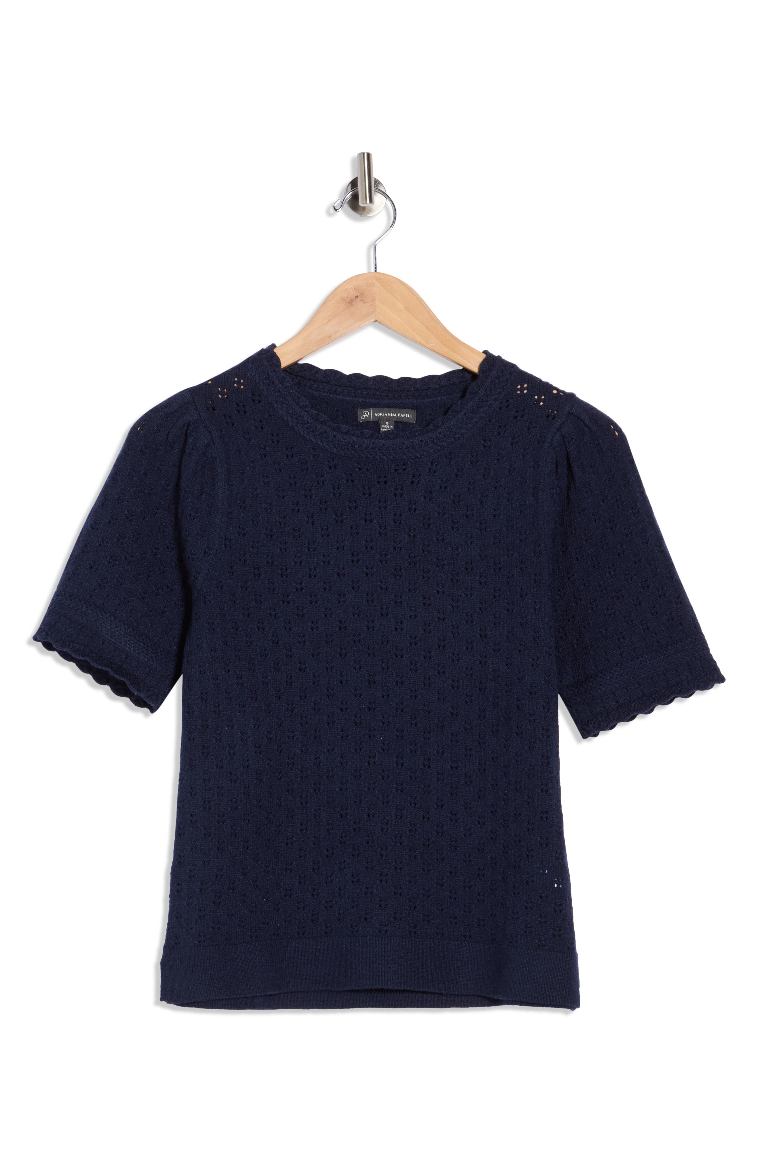 Adrianna Papell Pointelle Stitch Short Sleeve Sweater