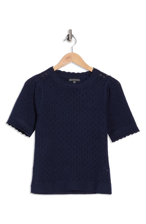 Pointelle Stitch Short Sleeve Sweater