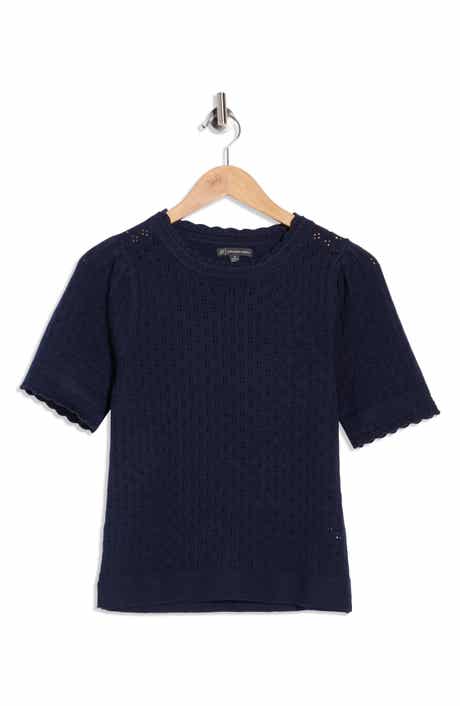Adrianna Papell Pointelle Stitch Short Sleeve Sweater