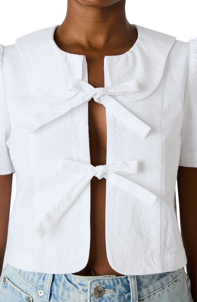 Steve Madden Barrette Tie Front Stretch Cotton Top, Alternate, color, White Cap