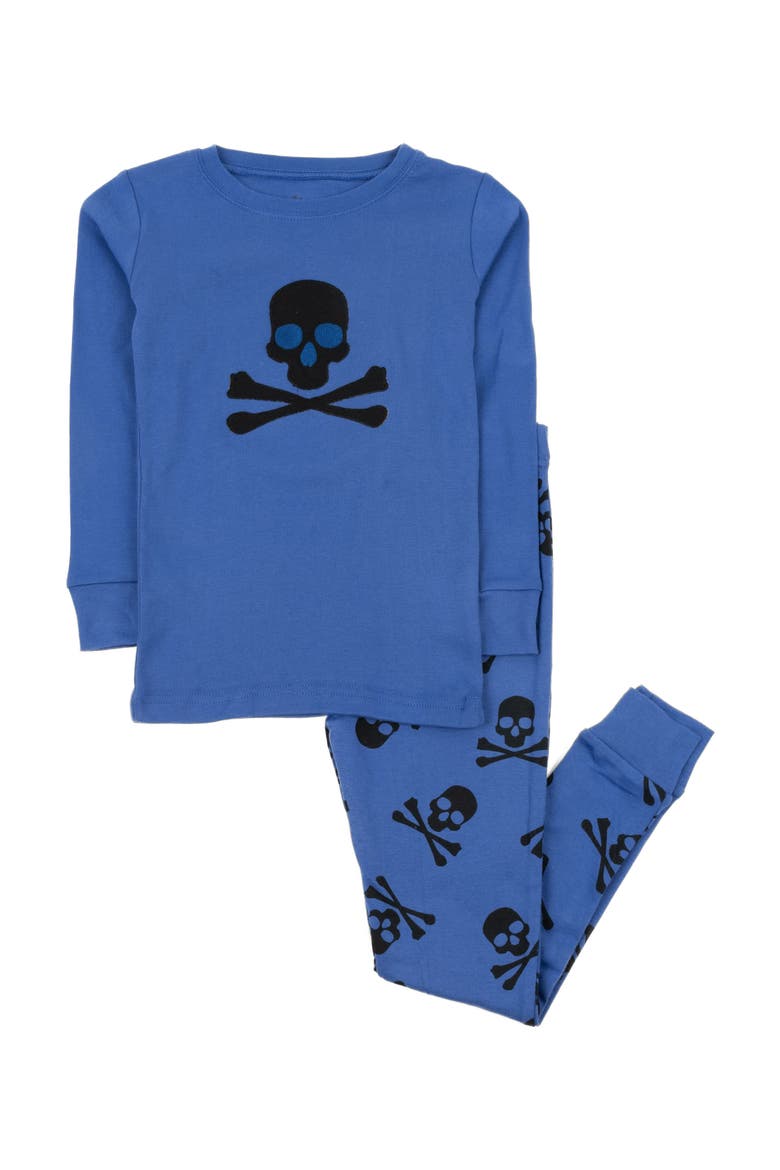 Kids Two-Piece Cotton Halloween Matching Family Pajamas, Fun Prints, Main, color, Blue Skulls