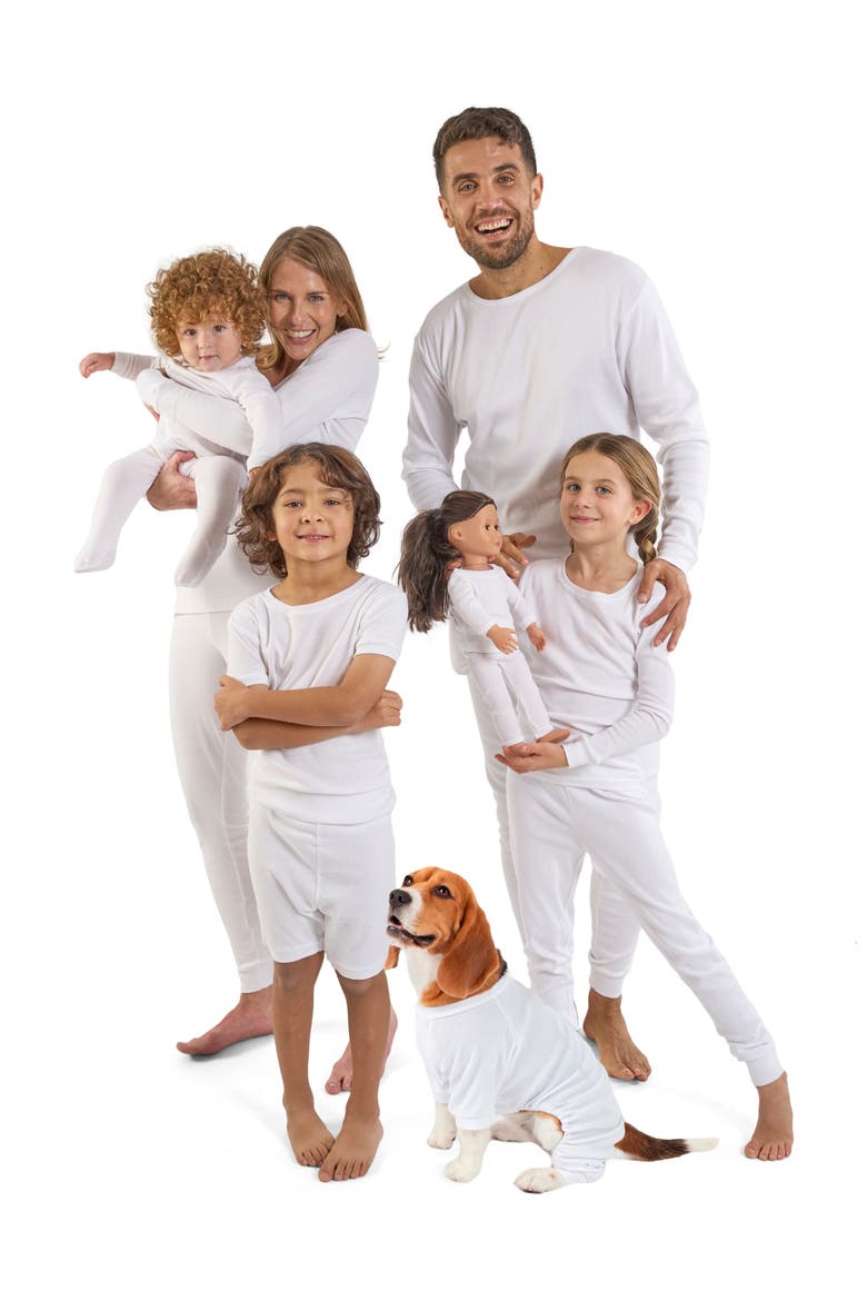 Kids Short Sleeve Cotton Solid Matching Family Pajamas, Alternate, color, White