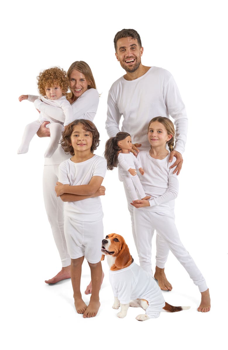 Leveret Kids Two-Piece Solid Cotton Matching Family Pajamas, Alternate, color, White