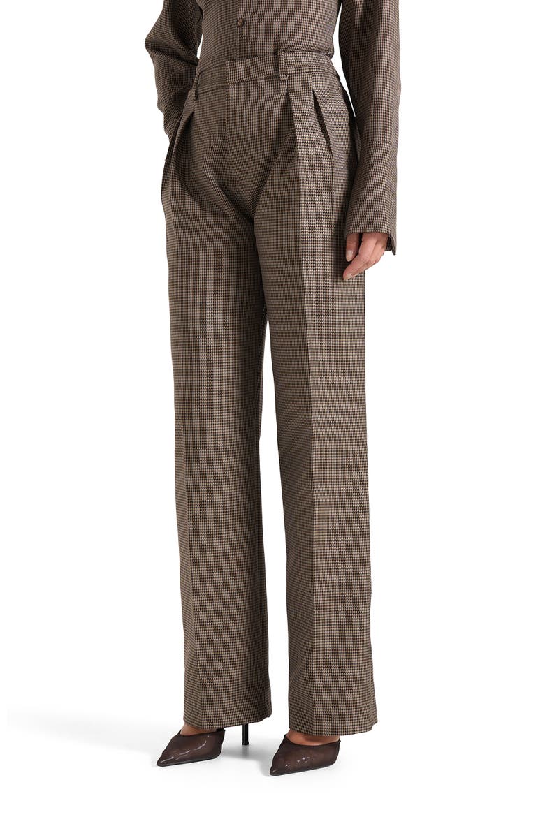 Julie Houndstooth Twin Pleat Trousers, Main, color, Brown