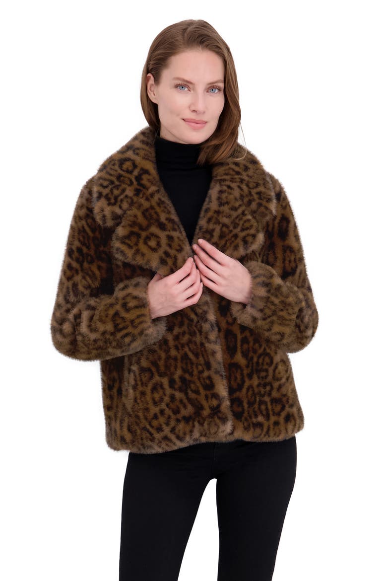 Leopard Print Faux Fur Jacket, Alternate, color, BROWN