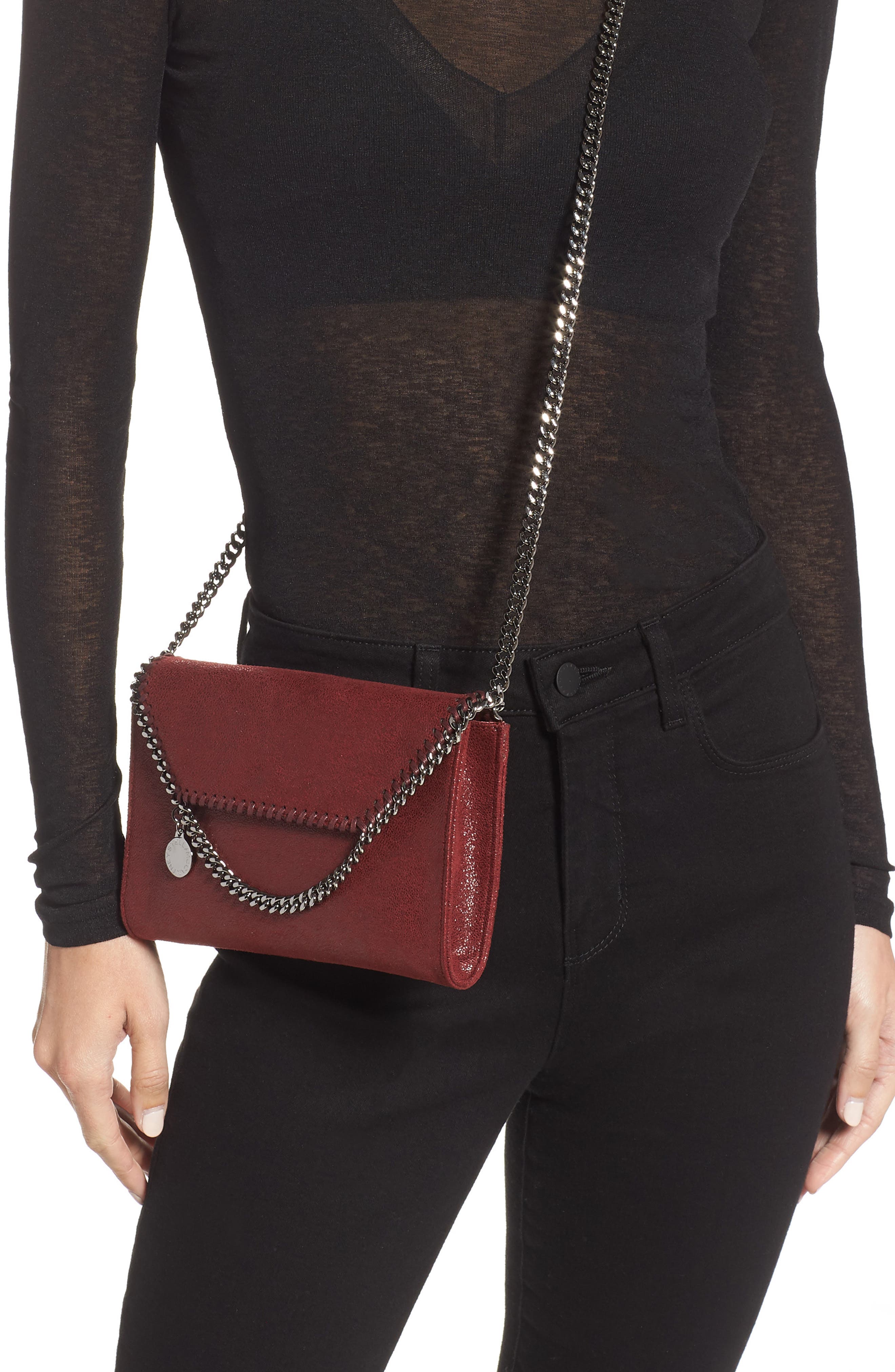 Mini Falabella Shaggy Dear Faux Leather Crossbody Bag, Alternate, color, RUBY