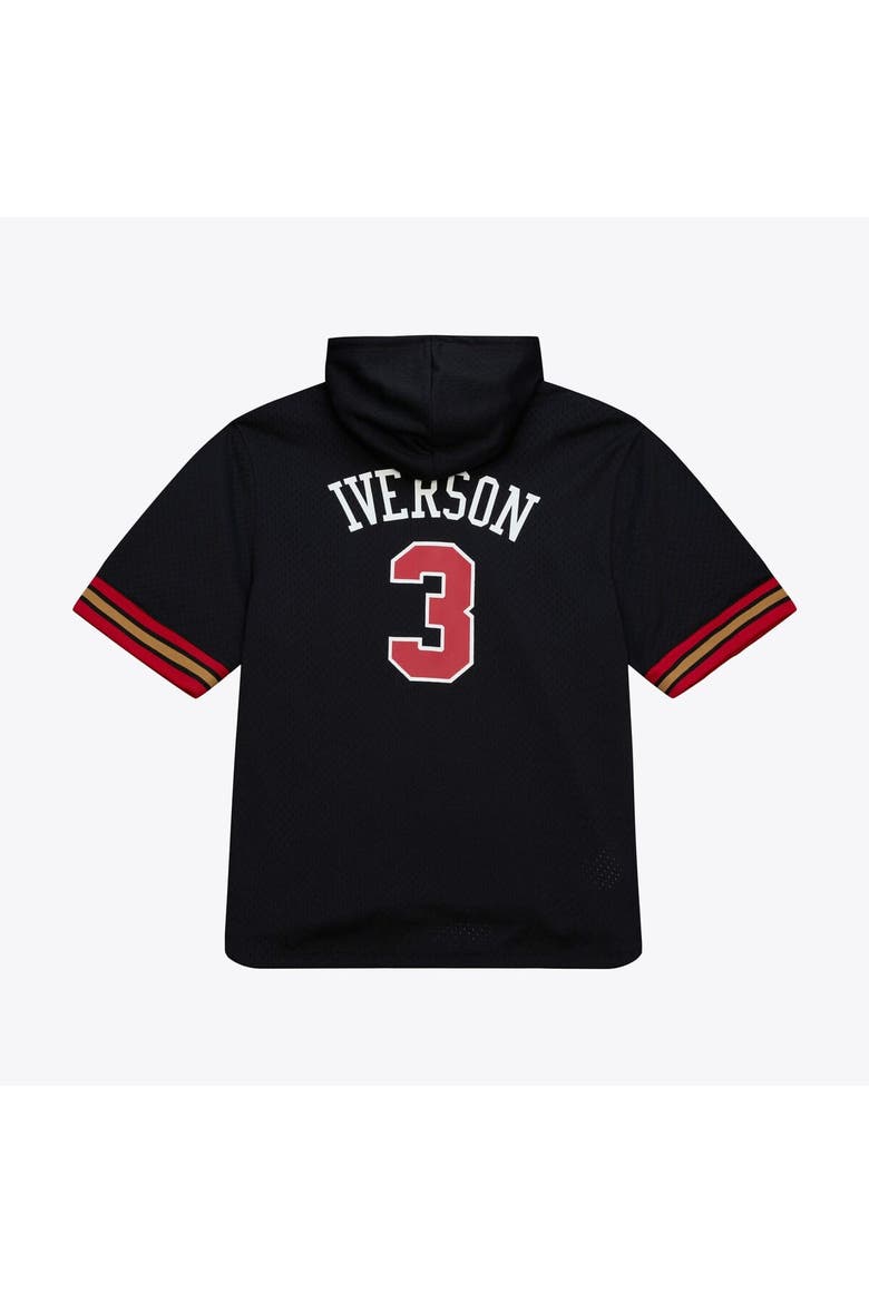 Men's Mitchell & Ness Allen Iverson Black Philadelphia 76ers Mesh Name & Number Short Sleeve Hoodie, Alternate, color, Black