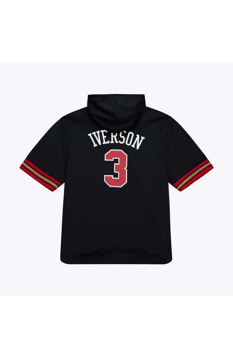 Mitchell & Ness Men's Mitchell & Ness Allen Iverson Black Philadelphia 76ers Mesh Name & Number Short Sleeve Hoodie, Alternate, color, Black