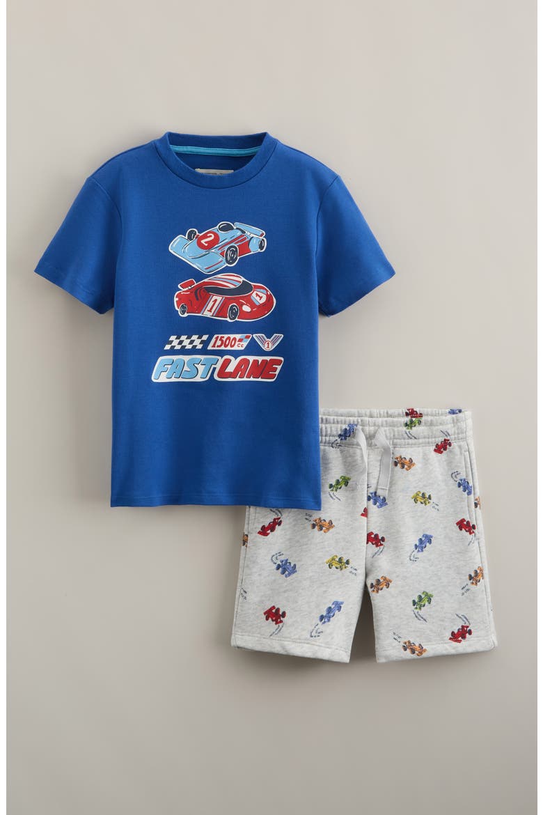 Kids' Graphic T-Shirt & Shorts Set, Main, color, BLUE FAST LANE- GREY RACE CARS