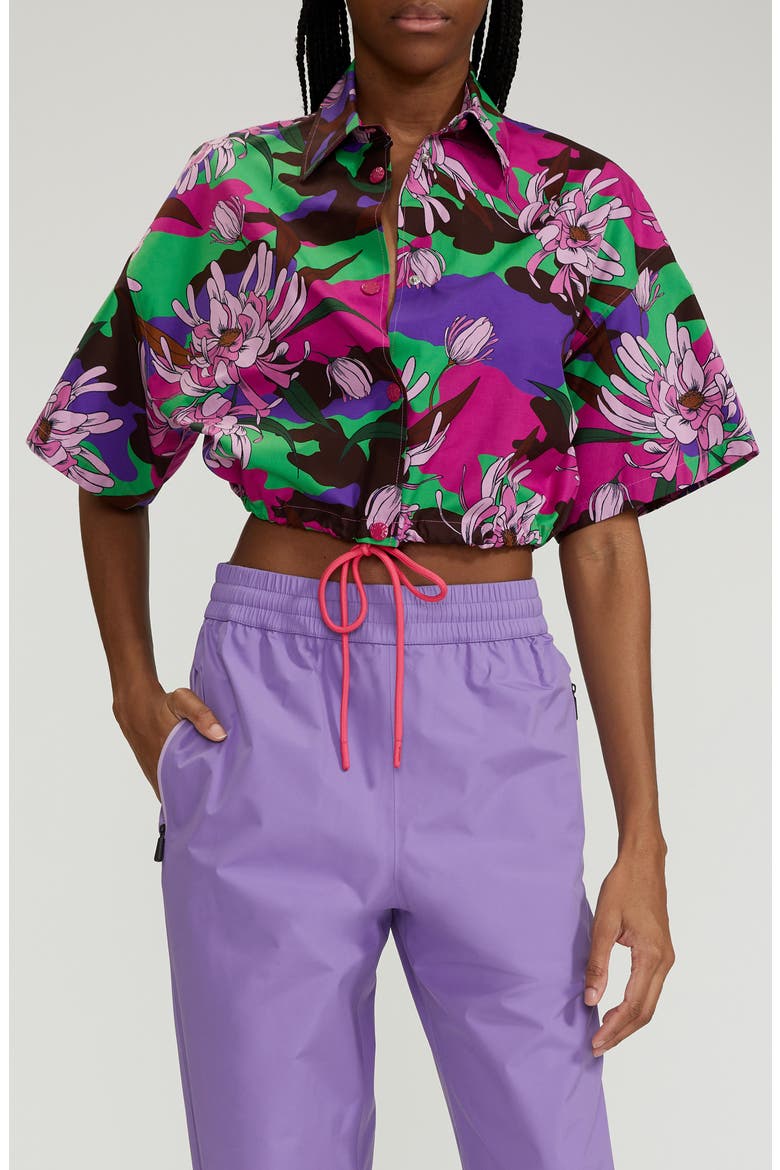 Floral Cotton Poplin Snap-Up Crop Shirt, Alternate, color, PINK FLORAL