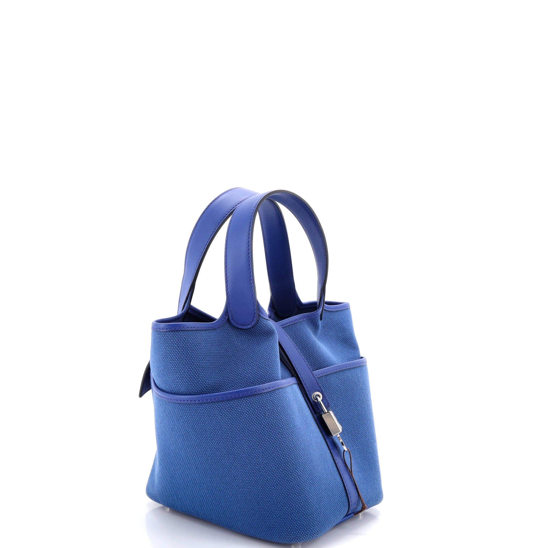 Pre-Owned Hermes Cargo Picotin Lock Bag Canvas and Swift PM, Alternate, color, Bleu France