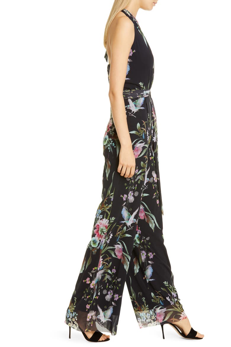 Floral Print Tulle Halter Jumpsuit, Alternate, color, NERO