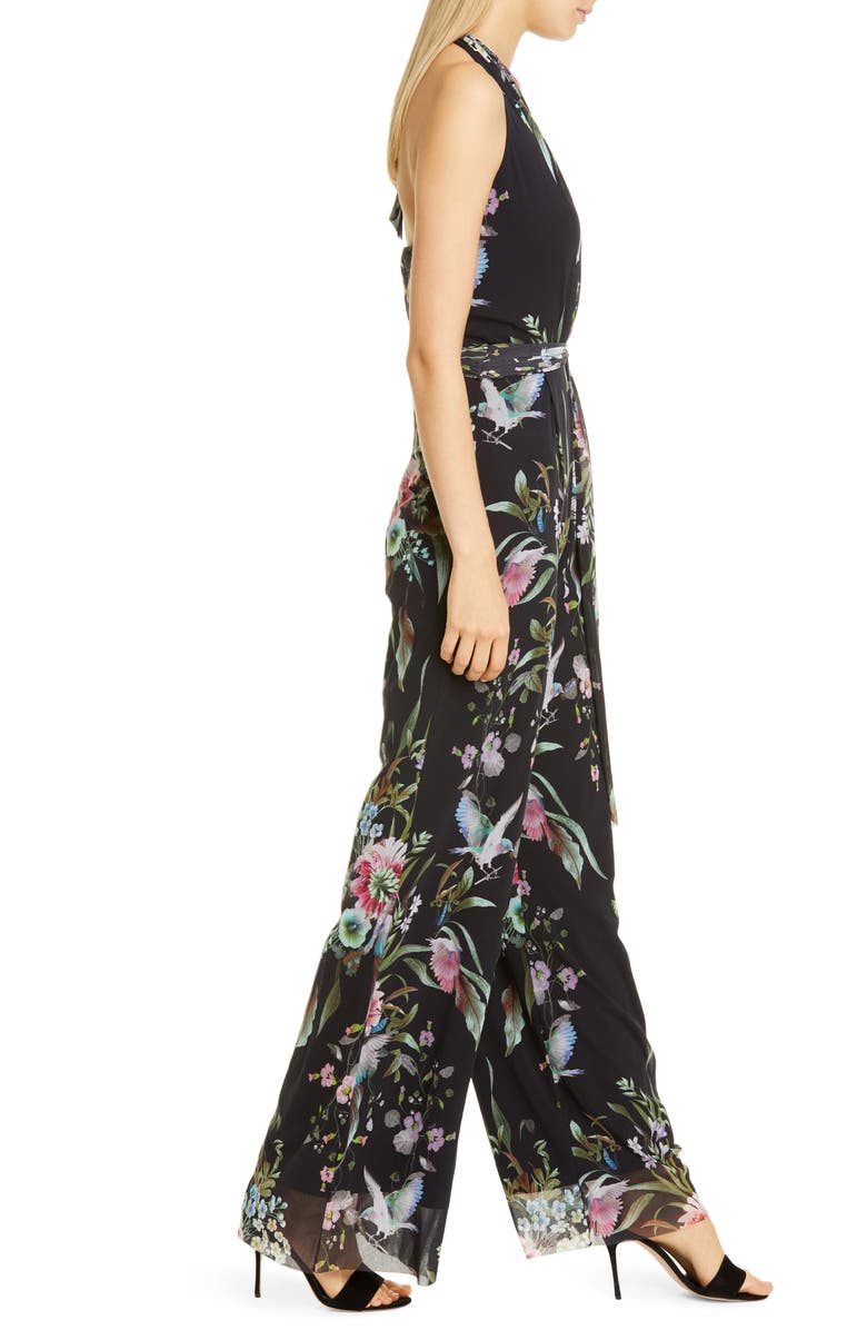 Fuzzi Floral Print Tulle Halter Jumpsuit, Alternate, color, 