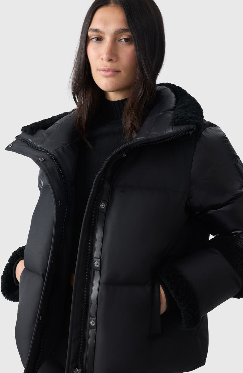 Mackage Lydana Down Jacket with Genuine Shearling Trim and Removable Bib, Alternate, color, Black