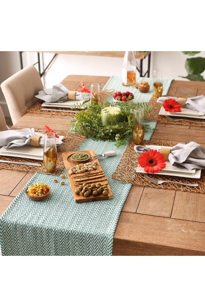 Chevron Table Runner Jacquard Handloom, Alternate, color, Teal