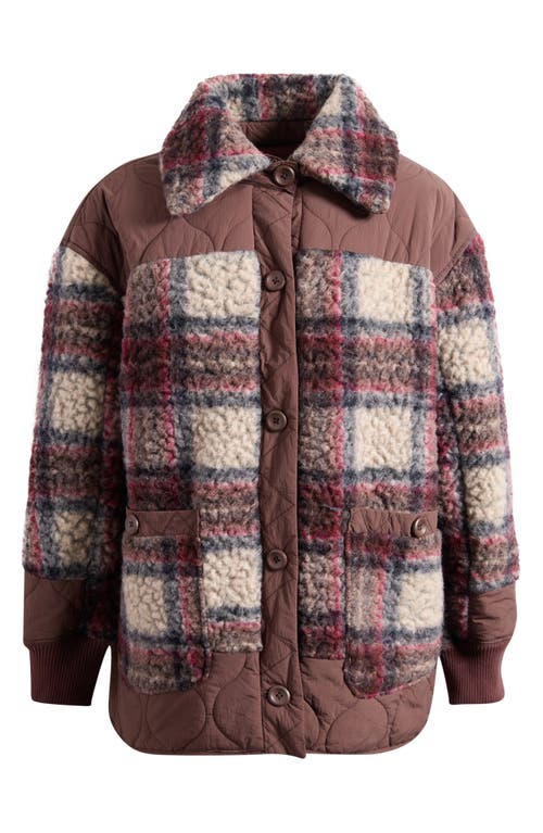 Free People Sana Quilted Plaid Fleece Bomber Jacket In Brown