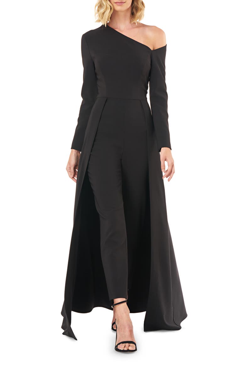 One-Sleeve Maxi Romper, Main, color, BLACK