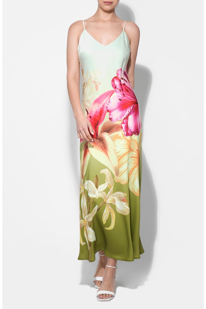 Cecilia Gradient Floral Print Slipdress, Alternate, color, LIME MULTI