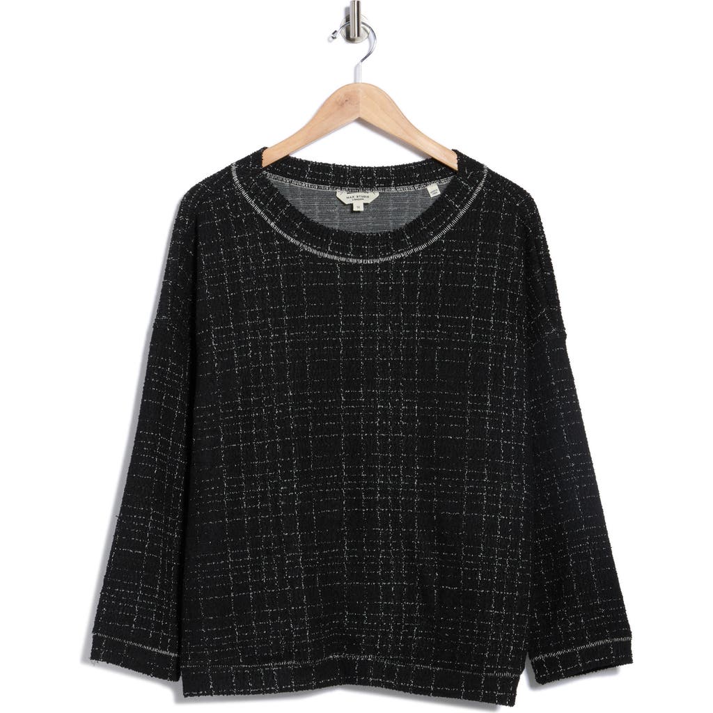 Max Studio Jacquard Crewneck Knit Top In Black