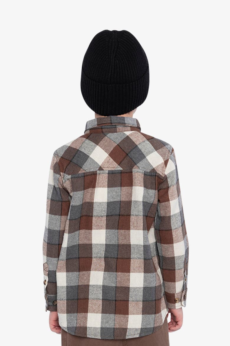 Plaid Button-Front Chest Pocket Flannel Shirt, Alternate, color, Grey and Beige Plaid