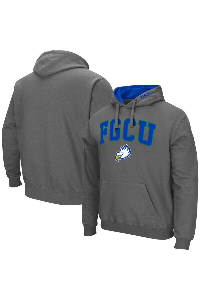 Men's Colosseum Charcoal Florida Gulf Coast Eagles Arch & Logo 3.0 Pullover Hoodie, Main, color, Charcoal