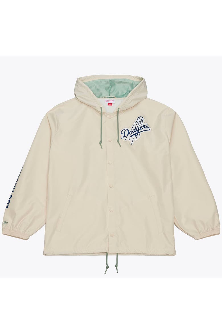 Men's Mitchell & Ness Fernando Valenzuela Cream Los Angeles Dodgers Full-Snap Yacht Rock Name & Number Hooded Coach's Jacket, Main, color, Cream