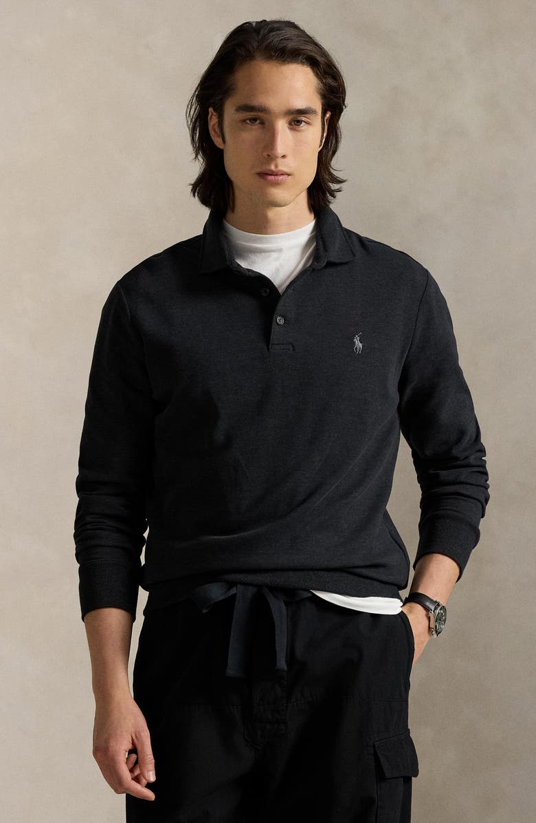 Polo Ralph Lauren Long Sleeve Luxury Cotton Blend Polo, Alternate, color, Polo Black Heather