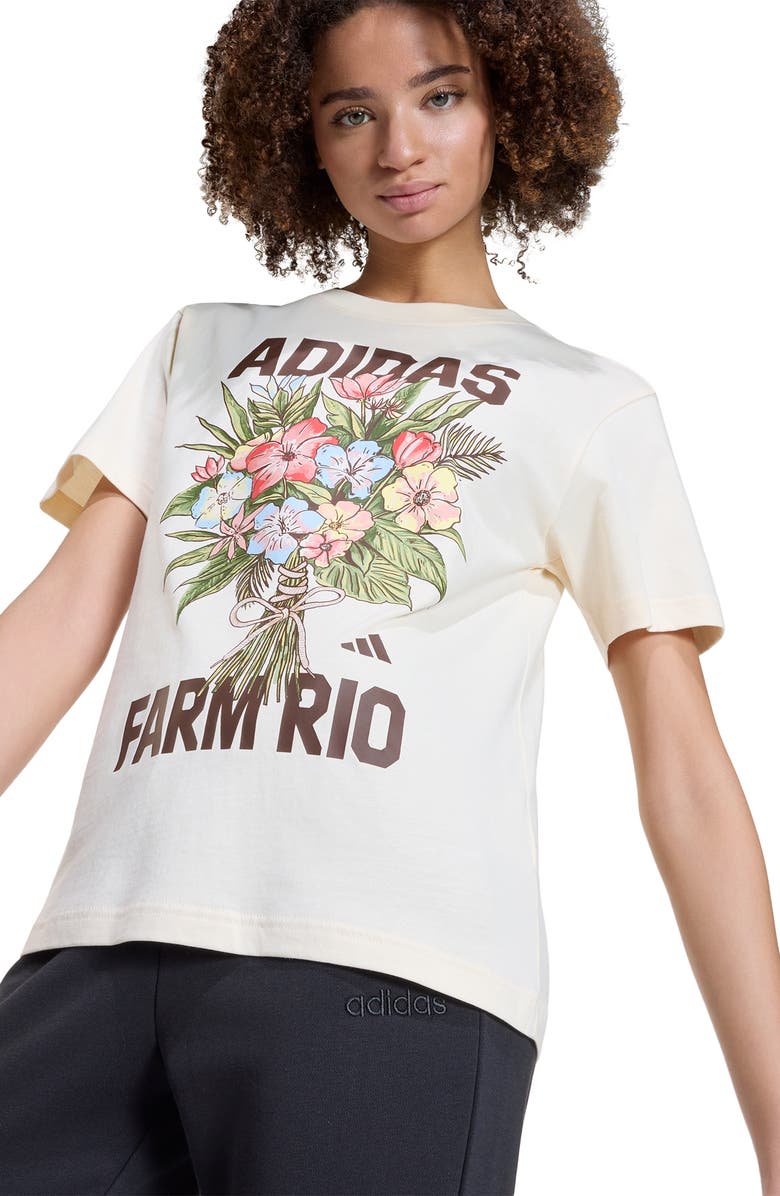 ADIDAS X FARM RIO x FARM Rio Graphic T-Shirt, Alternate, color, Ecru Tint/ Brown/ Multi