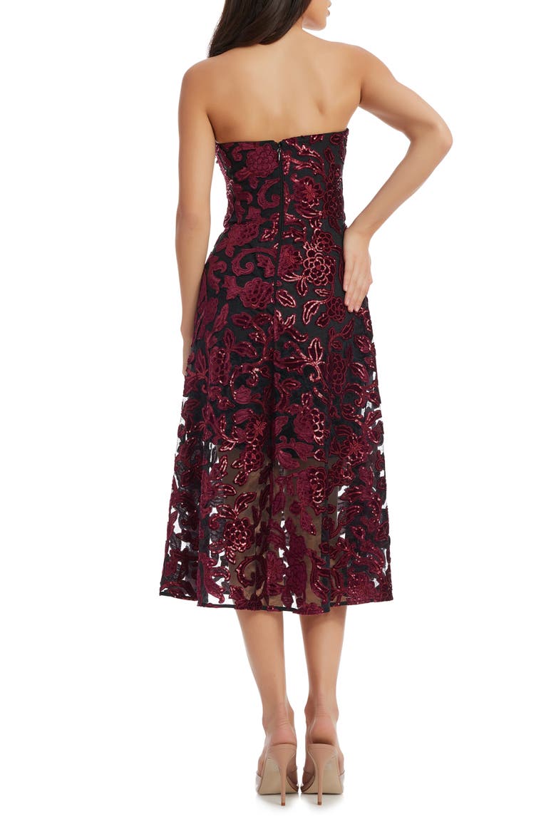 Sadie Floral Sequin Strapless A-Line Dress, Alternate, color, BURGUNDY-BLACK
