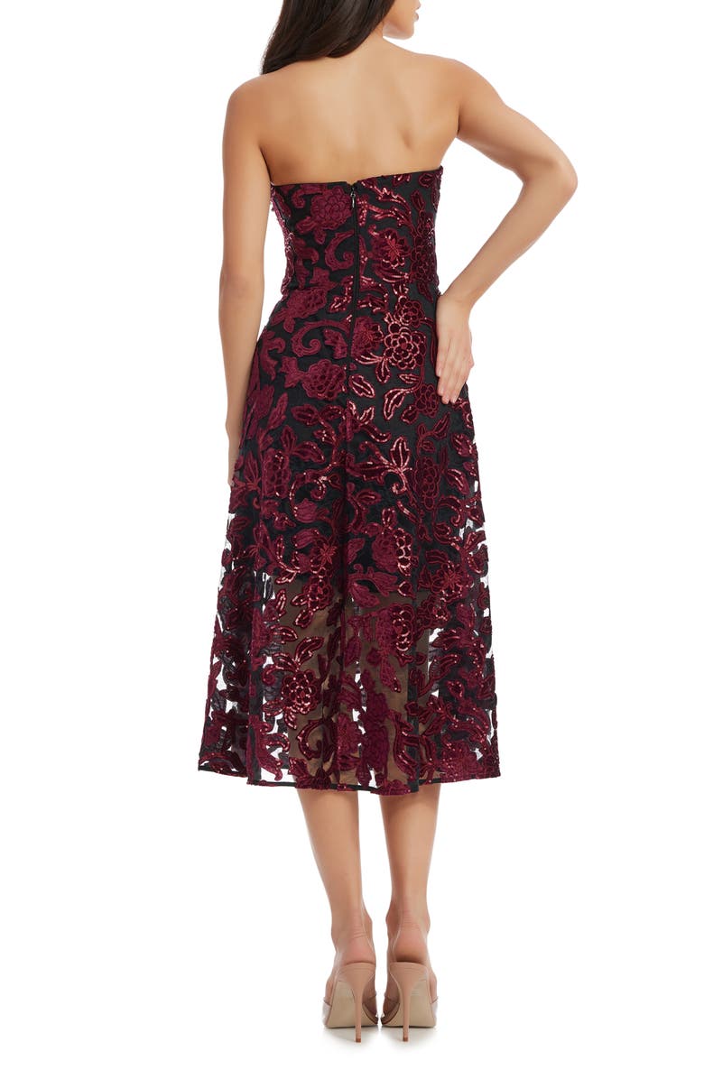 Dress the Population Sadie Floral Sequin Strapless A-Line Dress, Alternate, color, Burgundy-Black