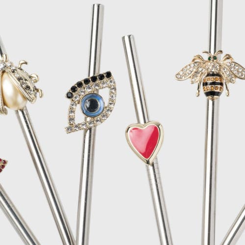 Joanna Buchanan Lucky Charm Metal Cocktail Straws, Set Of 6 In Multi