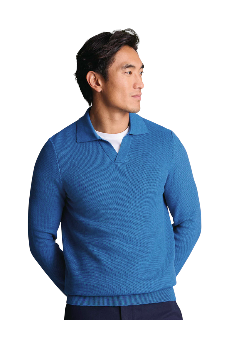 Cotton Honeycomb Trophy Neck Sweater, Main, color, Mid Blue