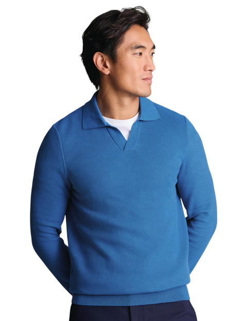 Cotton Honeycomb Trophy Neck Sweater