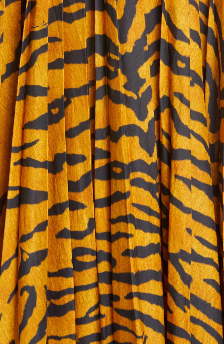 Adam Lippes Pleated Tiger Print Voile Midi Skirt, Alternate, color,