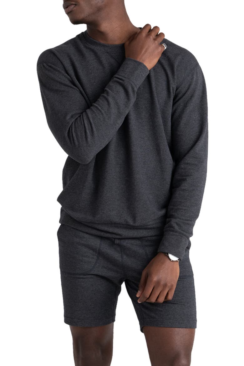 3Six Five Long Sleeve Crewneck Pajama Shirt, Main, color, BLACK HEATHER