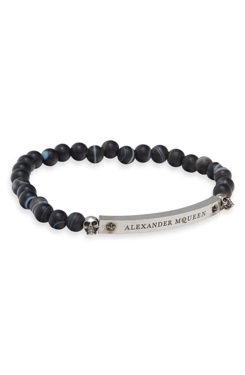 Alexander Mcqueen Skull & Agate Bead Stretch Bracelet In Black
