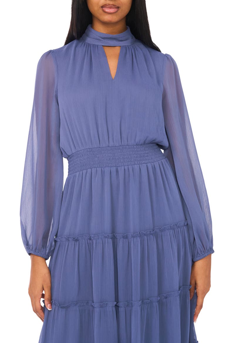 Long Sleeve Tiered Chiffon Maxi Dress, Alternate, color, VINTAGE INDIGO