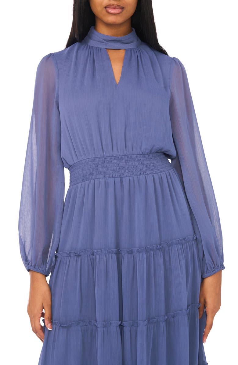 Halogen<sup>®</sup> Long Sleeve Tiered Chiffon Maxi Dress, Alternate, color, Vintage Indigo