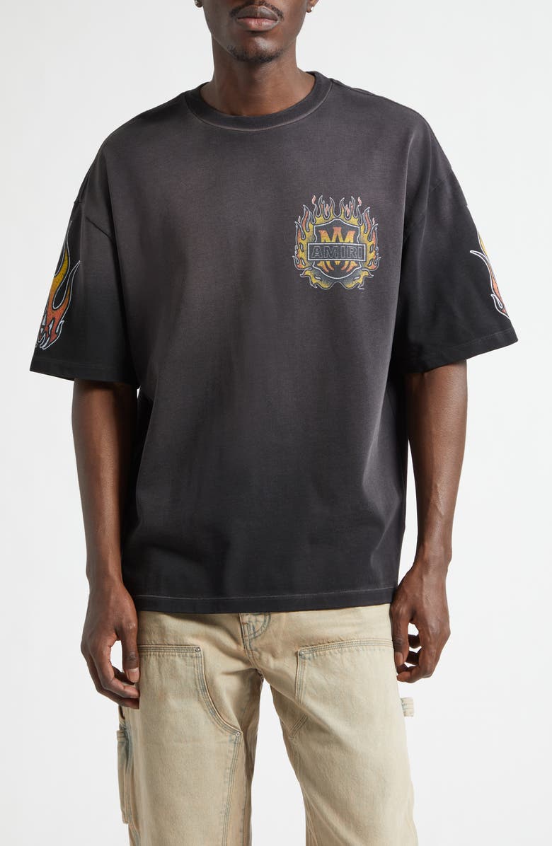 AMIRI Oversize MA Flames Graphic T-Shirt, Main, color, Black