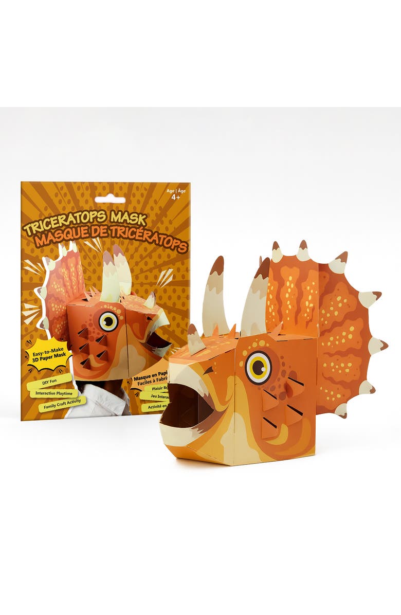 3D Paper Mask 3D Paper Triceratops Mask Craft for Kids (2 Pack), Fun & Easy Activity for Creative Play, Main, color, Orange