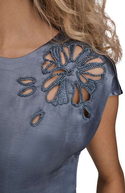 Donna Karan New York Beaded Cap Sleeve Satin Top In Gray
