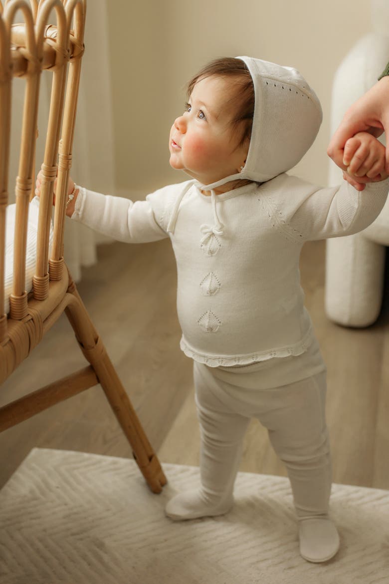 Diamond Knit Short Sleeve Top, Pants and Bonnet Set, Alternate, color, White