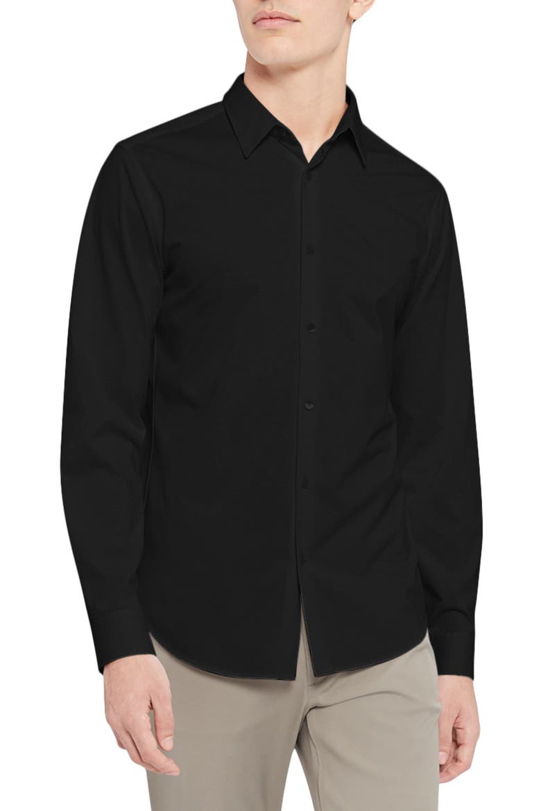 Sylvain ND Structure Knit Button-Up Shirt, Main, color, BLK