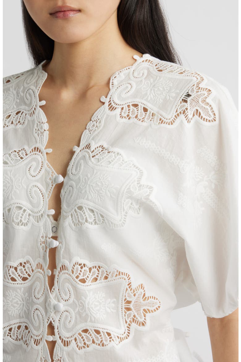 Eyelet Lace Button-Up Shirt, Alternate, color, WHITE VINTAGE LACE