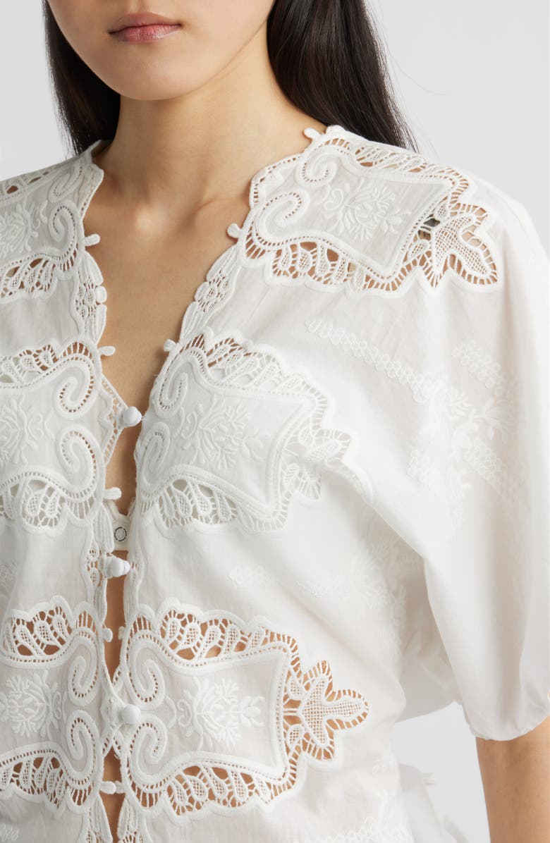 CISSA Eyelet Lace Button-Up Shirt, Alternate, color, White Vintage Lace