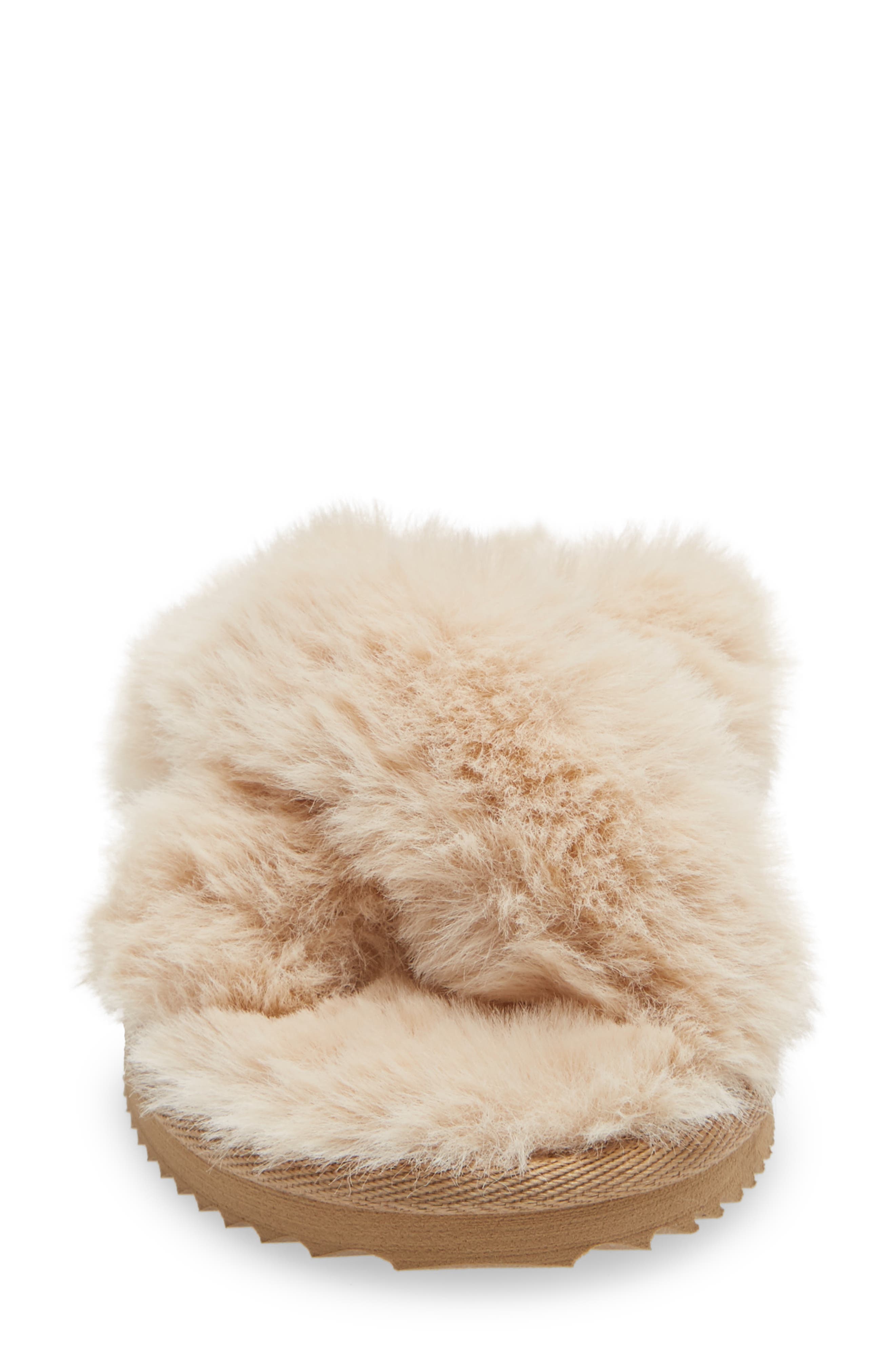 Lala Faux Fur Slide Slipper, Alternate, color, CAMEL FAUX FUR